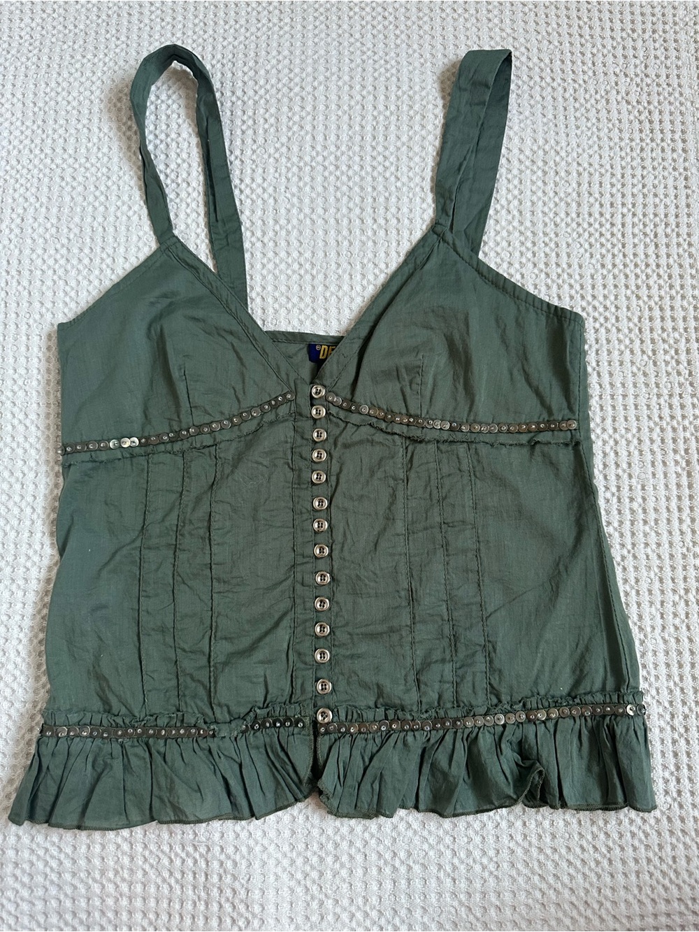 Free People/Urban Outfitters Styled Olive Green Beaded Women's Tank Top